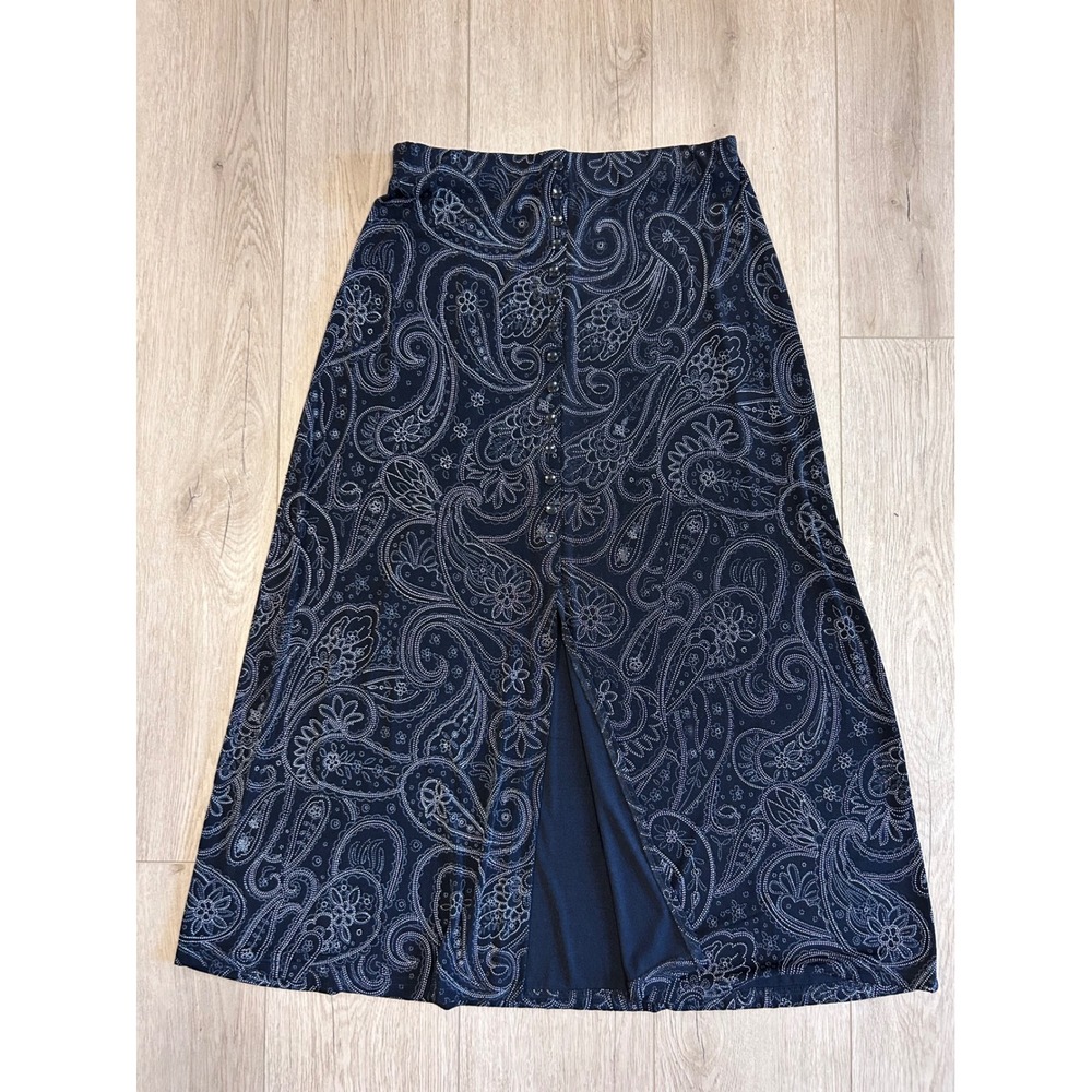 Vintage Y2K WHIMSIGOTH WITCHY Briggs Petite Womens Black Paisley Button Skirt M